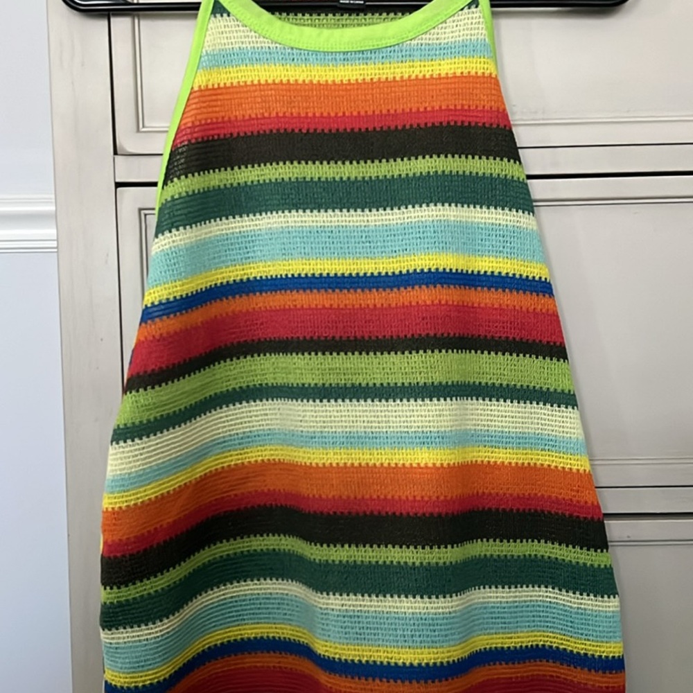 Sleeveless Crochet Rainbow Stripe Tank Top